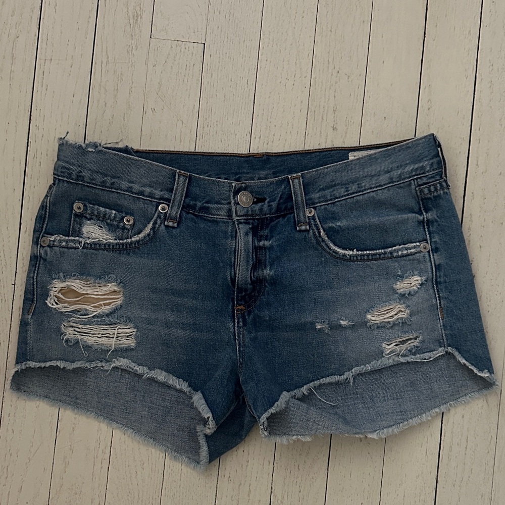 rag & bone Blue Distressed Jean Shorts